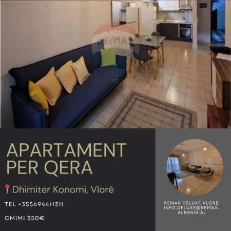 Vlore, jepet me qera apartament 1+1+Ballkon Kati 0, 67 m² 350 € (Rruga Dhimitër Konomi, Vlore)