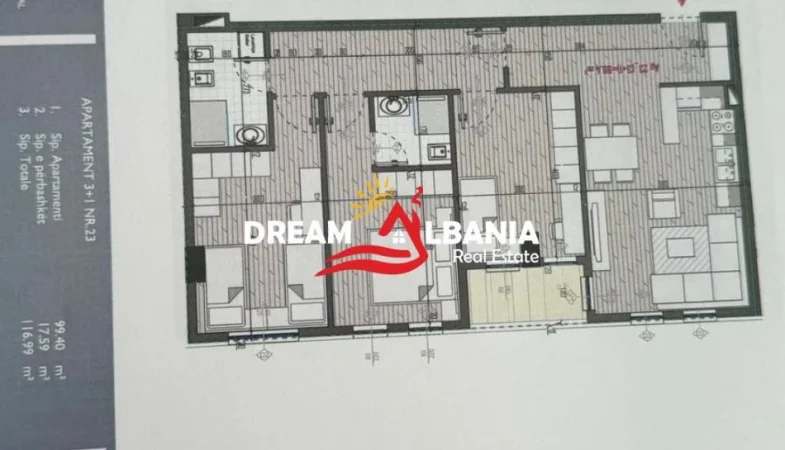 Tirane, shitet apartament 3+1 Kati 3, 117 m² 116.990 € (univers city)