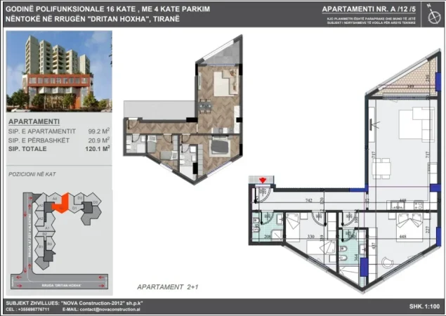 Tirane, shitet apartament 2+1+Ballkon Kati 12, 120 m² 210.755 €