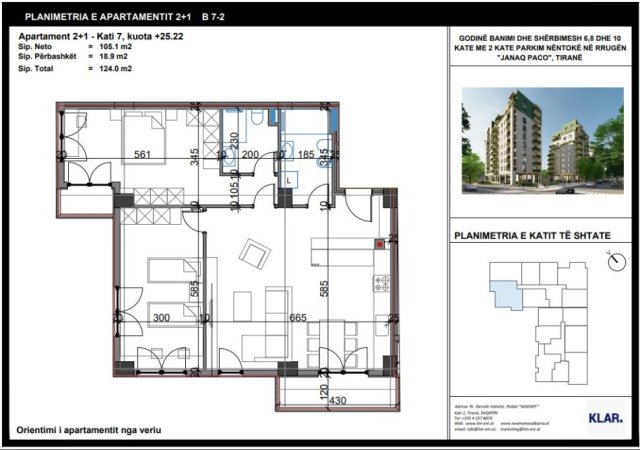 Tirane, shitet apartament 2+1+Ballkon Kati 7, 124 m² 210.800 € (Rr. Javer Malo)