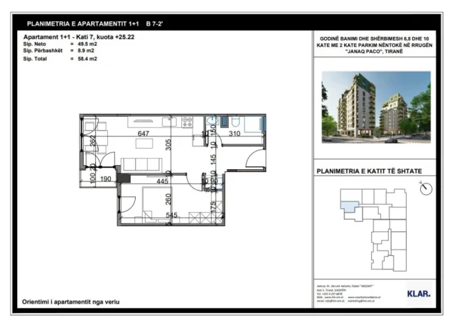 Tirane, shitet apartament 1+1 Kati 7, 58 m² 99.280 € (Rr. Javer Malo)