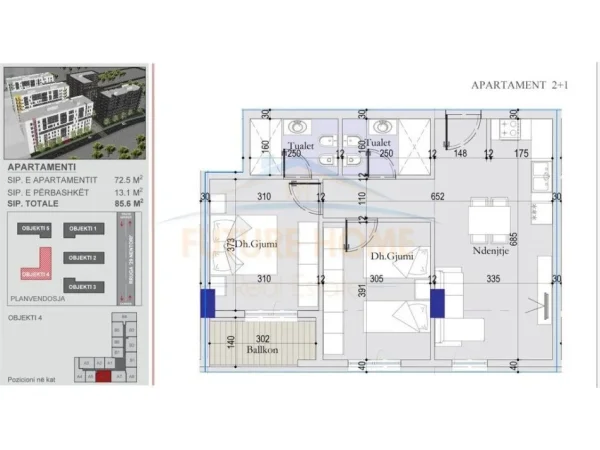 Tirane, shitet apartament 2+1+Ballkon Kati 3, 86 m² 115.560 € (Rr. 29 Nentori)