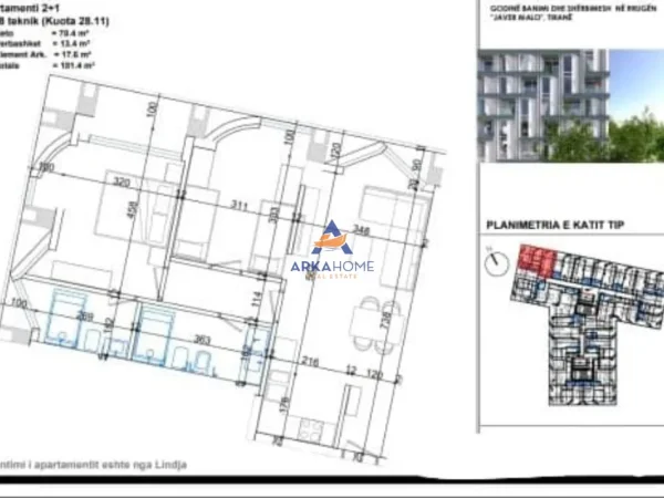 Tirane, shitet apartament 2+1+Ballkon Kati 8, 101 m² 202.800 € 