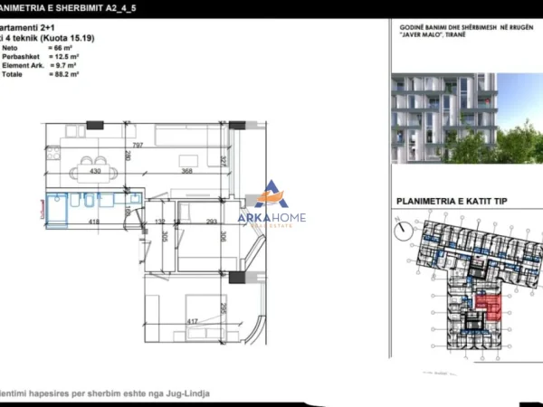 Tirane, shitet apartament 2+1+Ballkon Kati 4, 88 m² 176.400 € 
