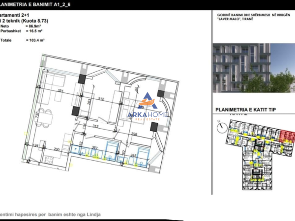 Tirane, shitet apartament 2+1+Ballkon Kati 2, 103 m² 206.800 € 