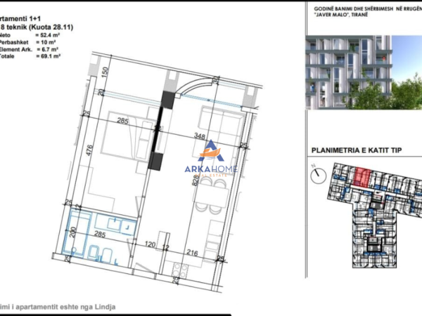 Tirane, shitet apartament 1+1+Ballkon Kati 8, 69 m² 138.200 € 