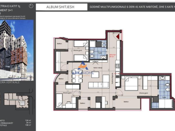 Tirane, shitet apartament 3+1+Ballkon , 124 m² 395.000 € 