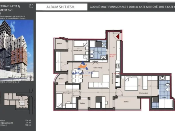 Tirane, shitet apartament 3+1+Ballkon , 124 m² 395.000 € 