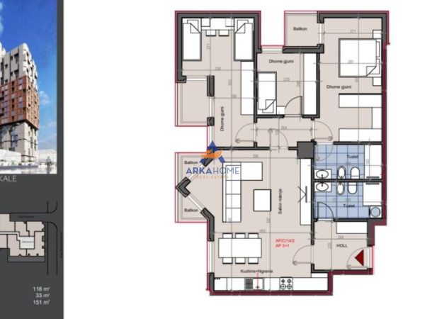 Tirane, shitet apartament 3+1+Ballkon Kati 14, 118 m² 377.500 € 