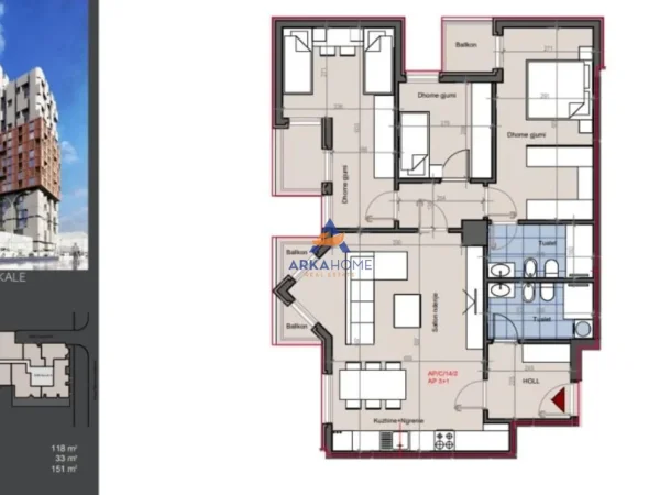 Tirane, shitet apartament 3+1+Ballkon Kati 14, 118 m² 377.500 € 