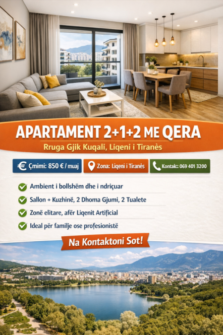 Tirane, jepet me qera apartament 2+1+Ballkon Kati 3, 850 m² 850 € (Rr Gjik Kuqali)