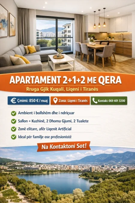 Tirane, jepet me qera apartament 2+1+Ballkon Kati 3, 850 m² 850 € (Rr Gjik Kuqali)