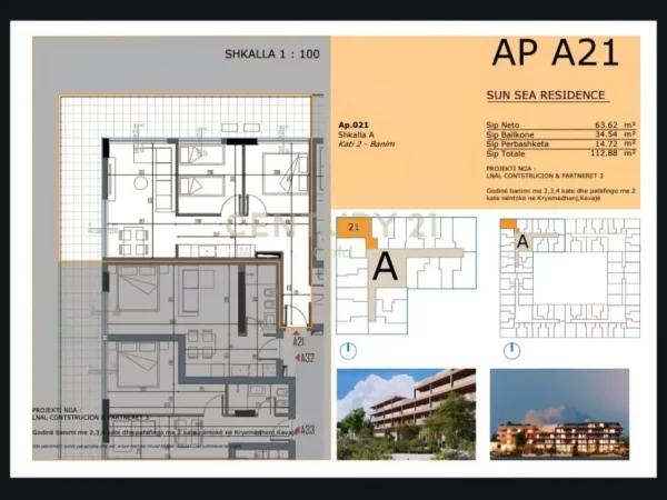 Golem, shitet apartament 2+1+Ballkon Kati 4, 113 m² 130.000 € 