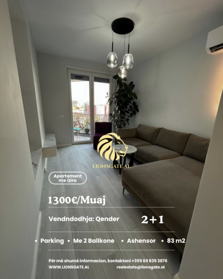 Tirane, jepet me qera apartament 2+1+Ballkon Kati 4, 83 m² (Tek 9 katshet)