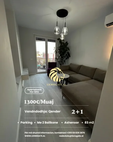 Tirane, jepet me qera apartament 2+1+Ballkon Kati 4, 83 m² (Tek 9 katshet)