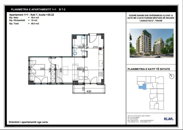 Tirane, shitet apartament 1+1 Kati 7, 65 m² 111.180 € (Rr. Javer Malo)