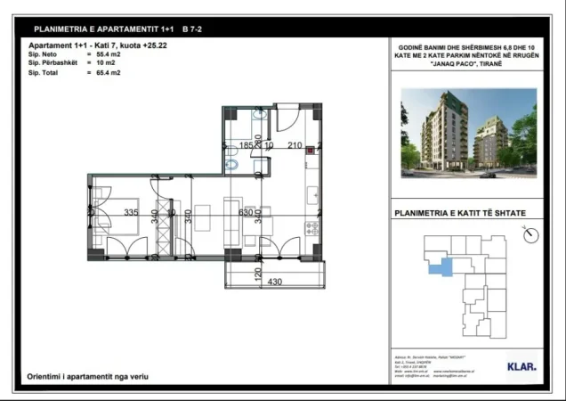 Tirane, shitet apartament 1+1 Kati 7, 65 m² 111.180 € (Rr. Javer Malo)