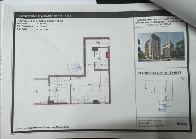 Tirane, shes apartament 1+1 Kati 5, 64 m² 109.140 € 
