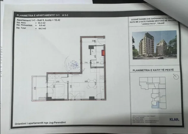 Tirane, shes apartament 1+1 Kati 5, 64 m² 109.140 € 