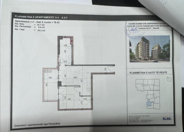 Tirane, shitet apartament 1+1 Kati 5, 62 m² 105.740 € (Rr. Javer Malo)