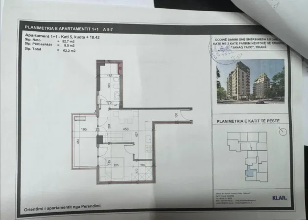 Tirane, shitet apartament 1+1 Kati 5, 62 m² 105.740 € (Rr. Javer Malo)