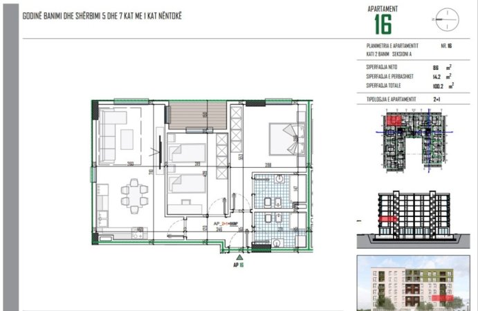 Tirane, shitet apartament 2+1+Ballkon Kati 2, 100 m² 114.228 € (Rr. Johan Georg)
