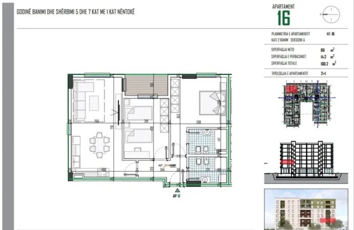 Tirane, shitet apartament 2+1+Ballkon Kati 2, 100 m² 114.228 € (Rr. Johan Georg)