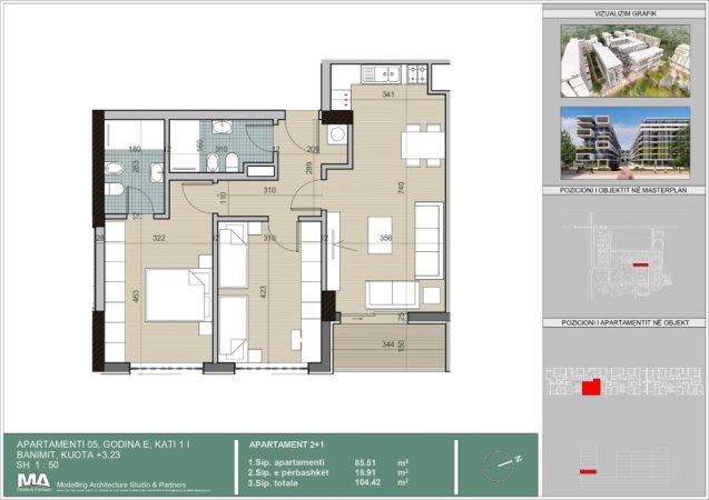 Tirane, shitet nga Pronari, pa-komision apartament 2+1 Kati 1, 104 m² 109.641 € 