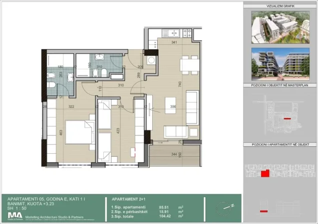 Tirane, shitet nga Pronari, pa-komision apartament 2+1 Kati 1, 104 m² 109.641 € 