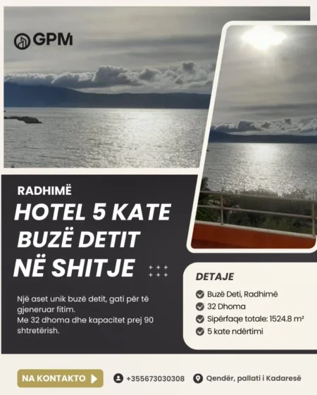 Radhime - Orikum, shitet hotel 5-katësh , 1.524 m² ne vije te pare