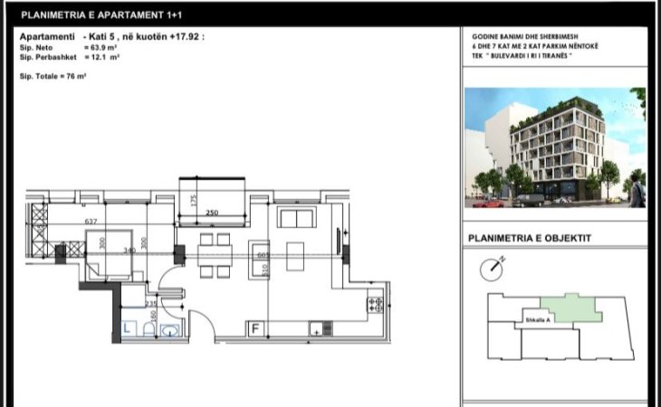 Tirane, jepet me qera apartament 1+1 Kati 5, 75 m² 600 € (Bulevardi Ri)