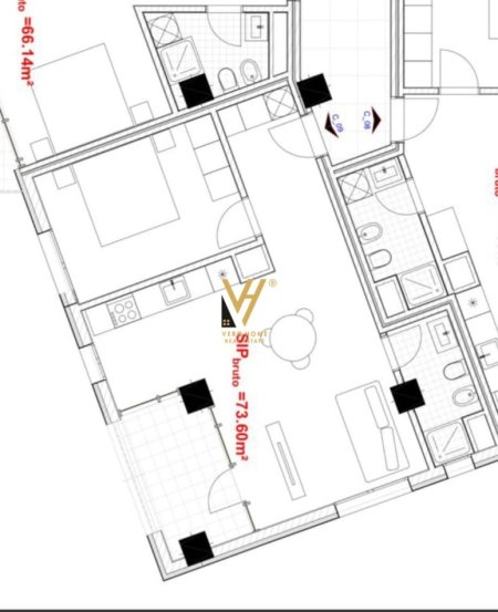 Tirane, shitet apartament 1+1+Ballkon Kati 4, 73 m² 65.000 € (ASTIR,RIVER PARK)