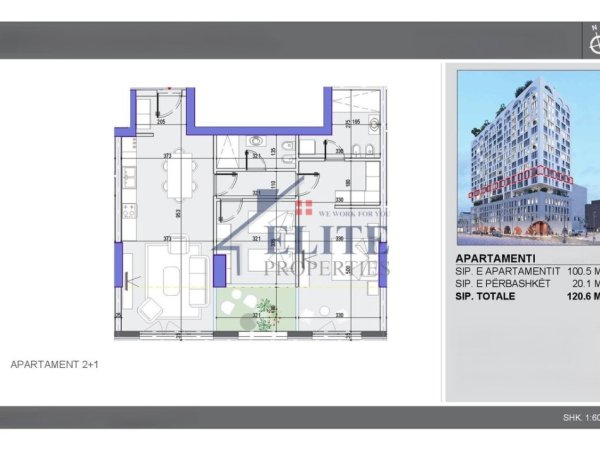 Tirane, shitet apartament 2+1+Ballkon Kati 6, 121 m² 313.560 € (White Tower Komuna Parisit)