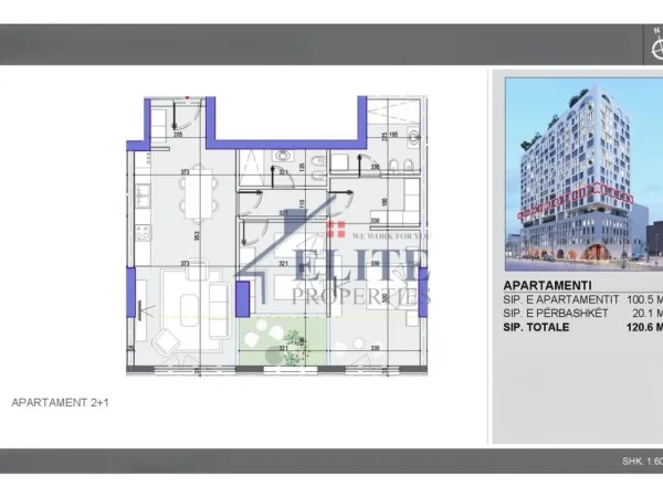 Tirane, shitet apartament 2+1+Ballkon Kati 6, 121 m² 313.560 € (White Tower Komuna Parisit)