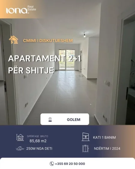 Golem, shitet apartament 2+1 Kati 1, 86 m² 