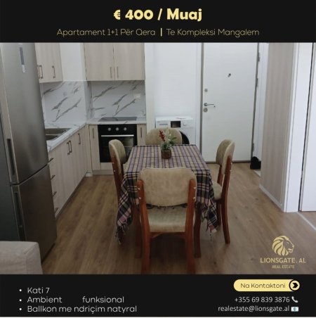 Tirane, jepet me qera apartament 1+1+Ballkon Kati 7, 40 m² 400 € (Ali Demi)