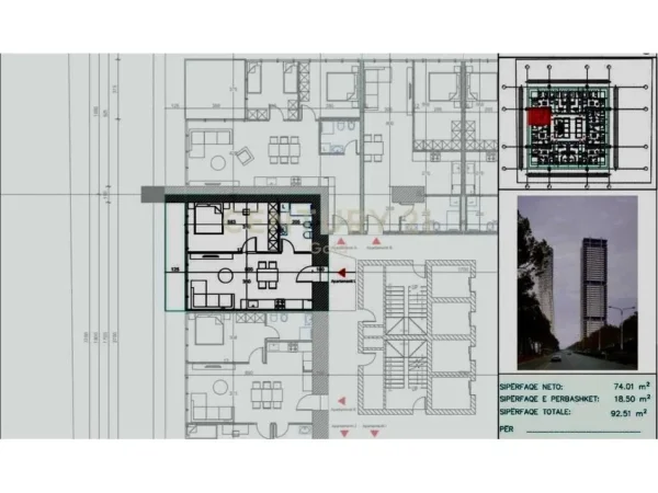 Tirane, shitet apartament 1+1 Kati 15, 93 m² 