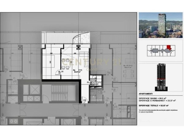 Tirane, shitet apartament 1+1 Kati 14, 93 m² 