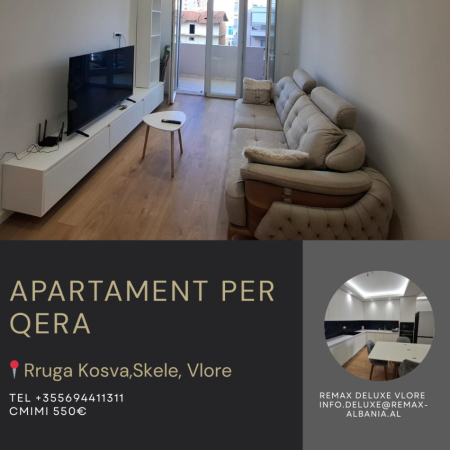 Vlore, jepet me qera apartament 2+1 Kati 3, 550 € (Skelë, pas Riviera, Vlorë)