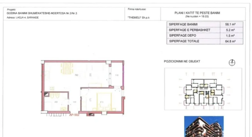 Sarande, shitet apartament 1+1+Ballkon Kati 2, 65 m² 105.000 €