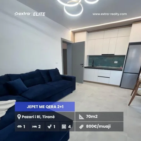 Tirane, jepet me qera apartament 2+1 Kati 4, 70 m² 800 € (Pazari i Ri)