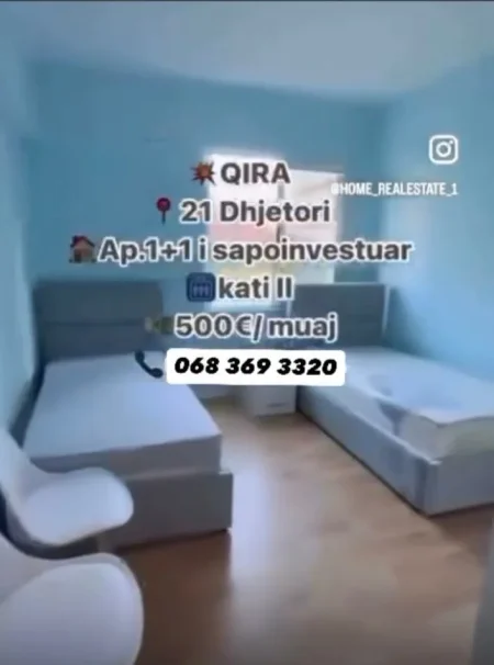 Tirane, jepet me qera apartament 1+1+Ballkon Kati 2, 55 m² 500 € (21 dhjetori)