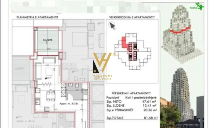 Tirane, shitet apartament 1+1+Ballkon Kati 15, 81 m² 310.000 Euro (QENDER)