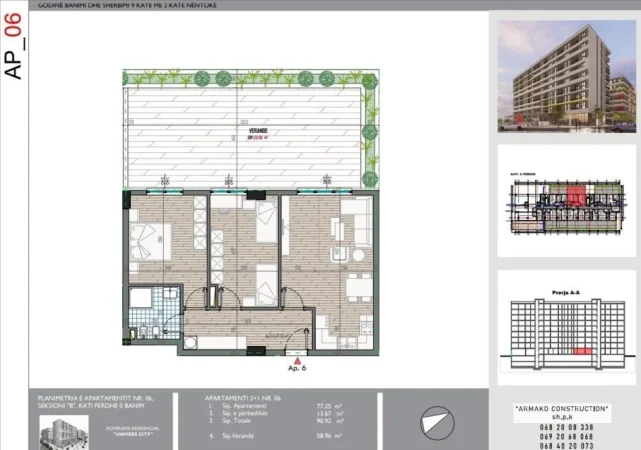 Shqiperi, shitet apartament 2+1+Ballkon Kati 0, 91 m² 132.500 € (Univers city)