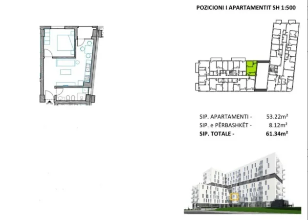 Tirane, shitet apartament 1+1 Kati 3, 62 m² 144.200 € (selite)