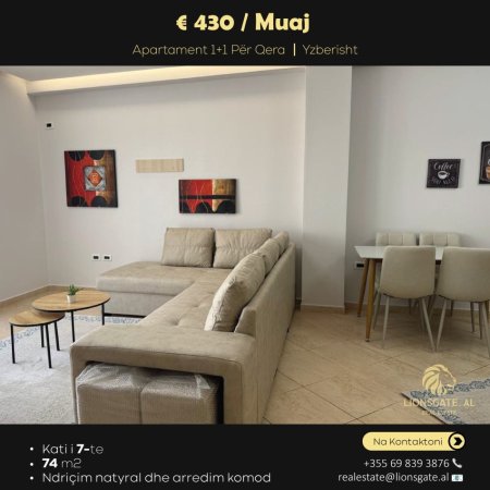 Tirane, jepet me qera apartament 1+1+Ballkon Kati 7, 74 m² 430 € 