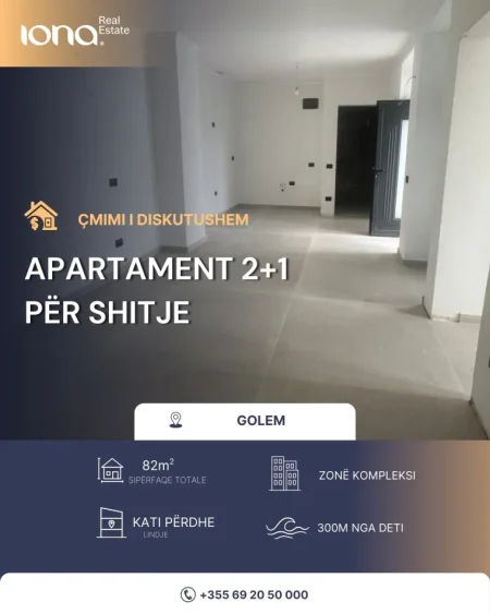 Golem, shitet apartament 2+1 Kati 0, 82 m² 