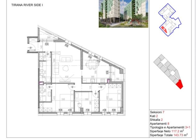 Tirane, shitet apartament 3+1+Ballkon Kati 2, 143 m² 287.500 € (ISH PARKU)