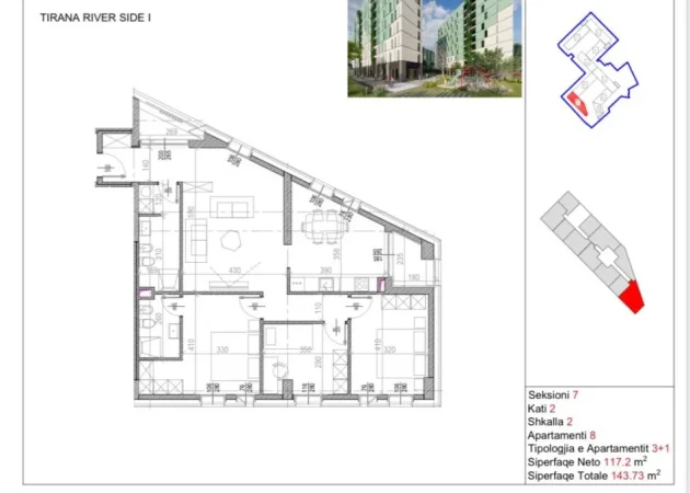 Tirane, shitet apartament 3+1+Ballkon Kati 2, 143 m² 287.500 € (ISH PARKU)