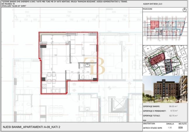 Tirane, shitet apartament 1+1+Ballkon Kati 2, 63 m² 112.950 € (rruga "Siri Kodra")
